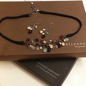 Silpada glass bead and pearl necklace and earrings